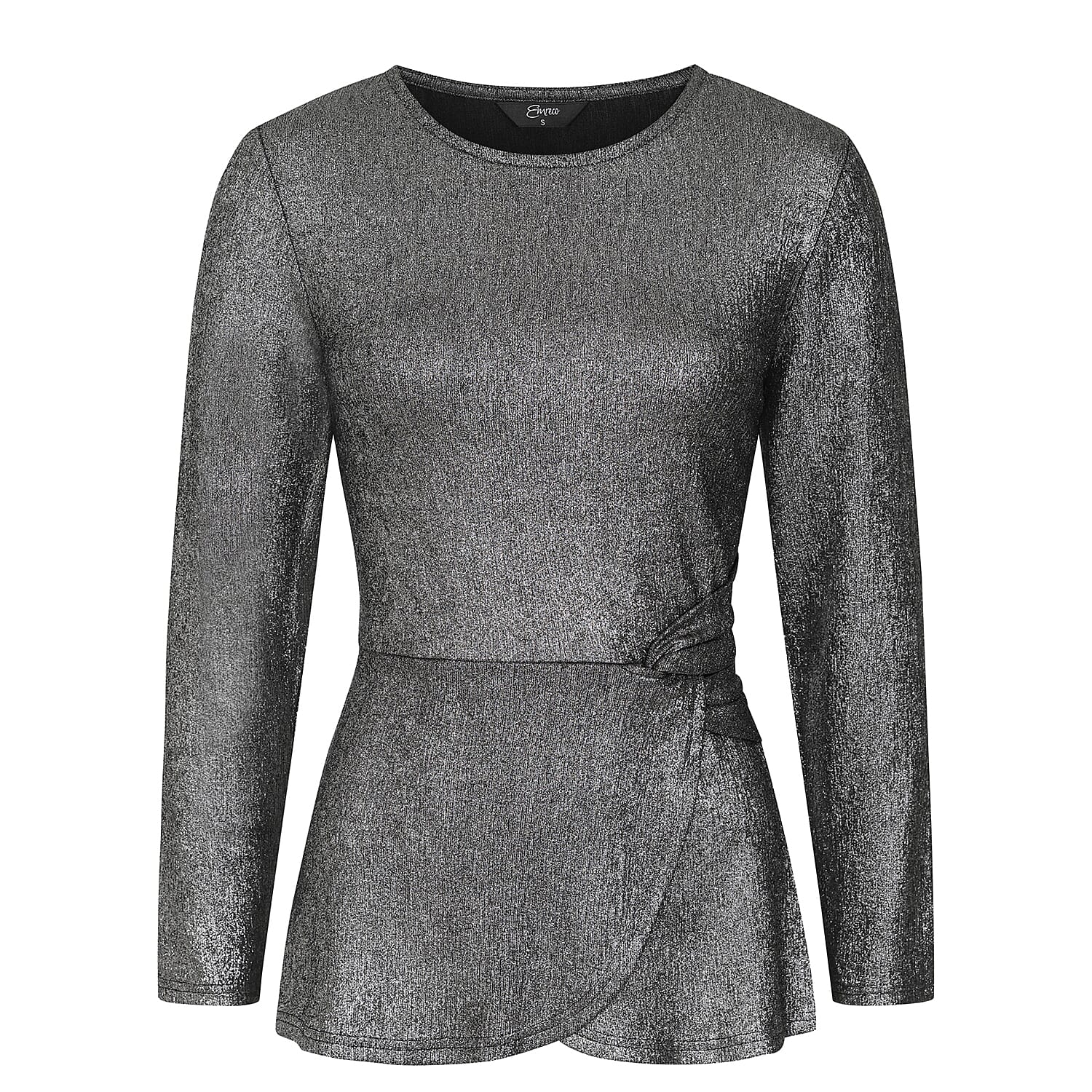 Long Sleeve Shimer Knot Waist Top (Size L) - Silver 7672101 4