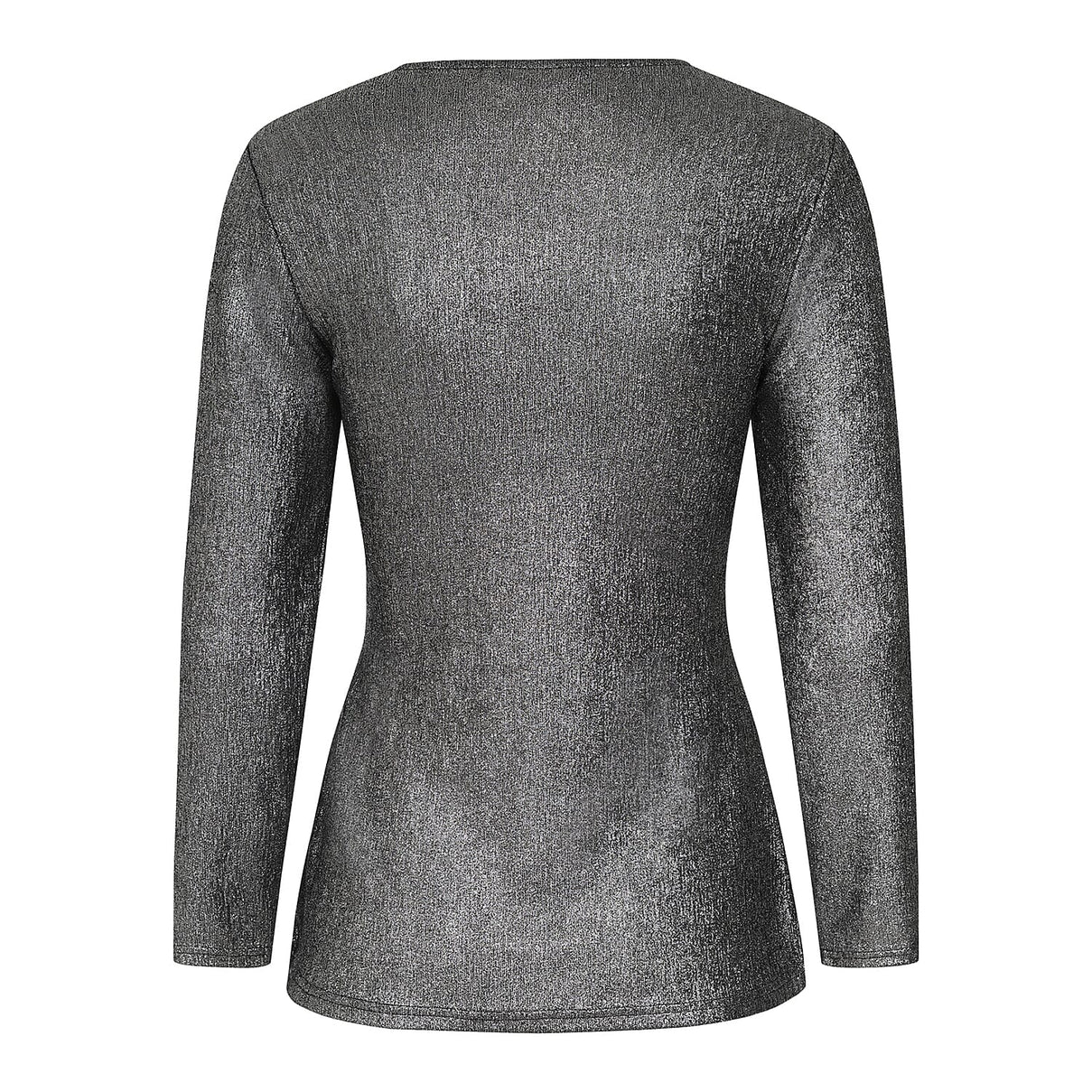 Long Sleeve Shimer Knot Waist Top (Size L) - Silver 7672101 5
