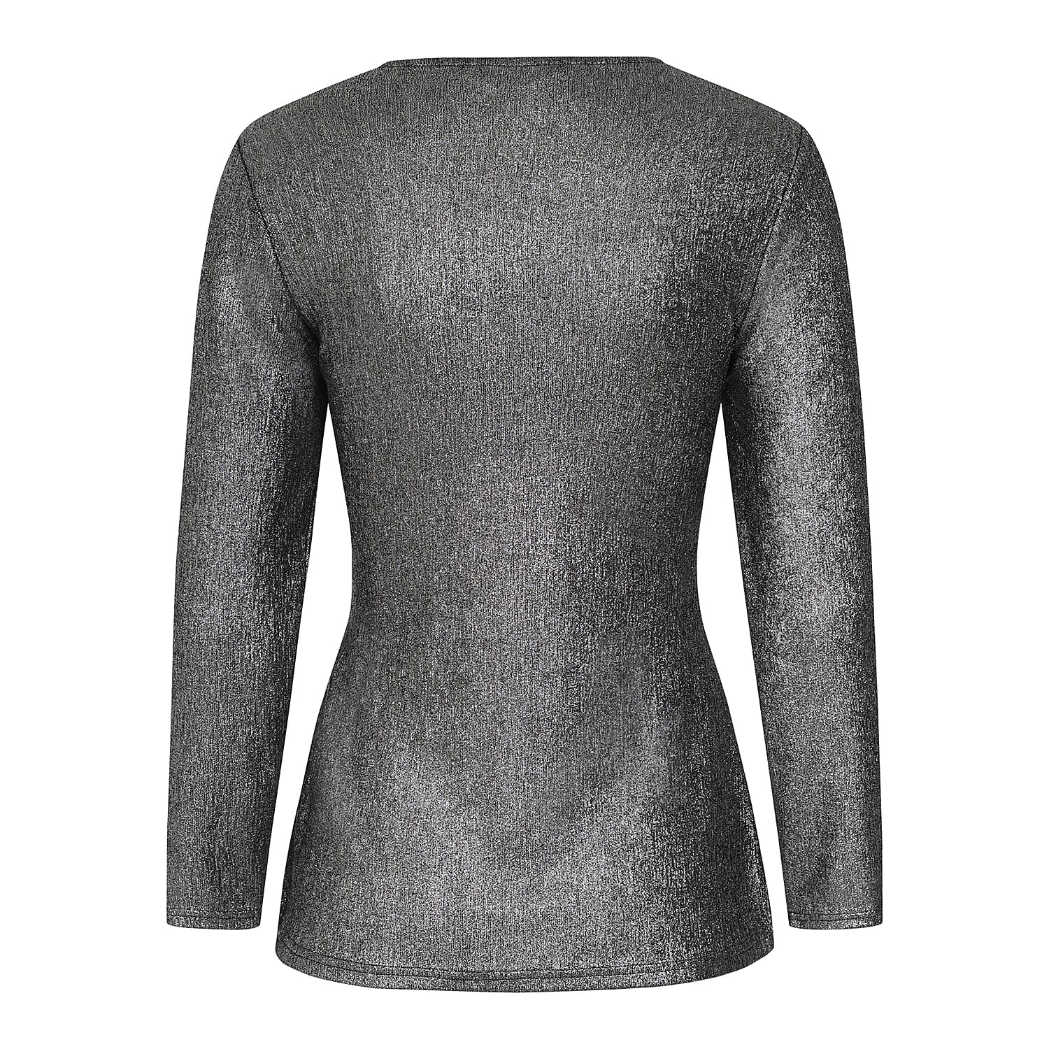 Long Sleeve Shimer Knot Waist Top (Size L) - Silver 7672101 5