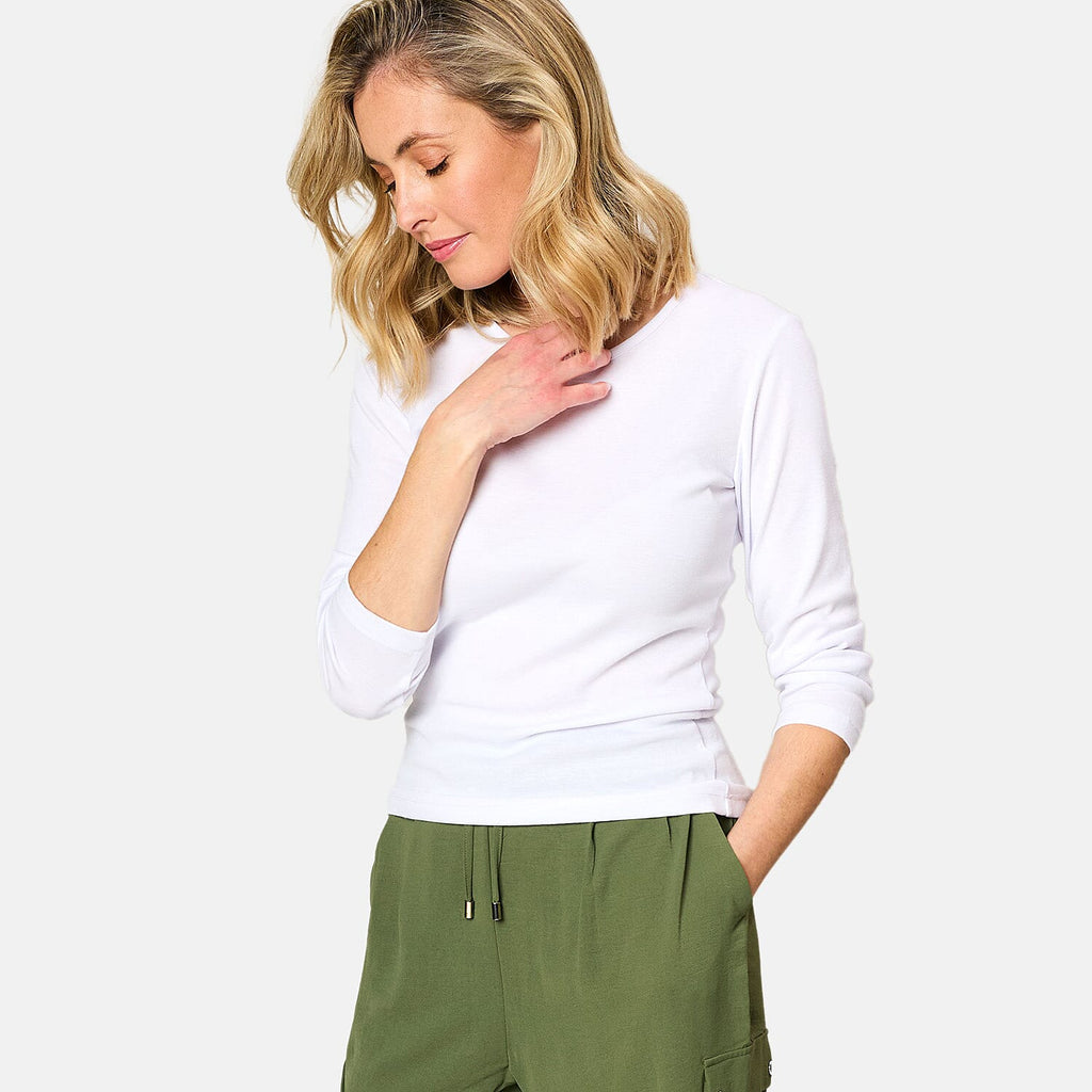 EMRECO 3-4 Sleeve Crew Neck Top (Size 10) - White