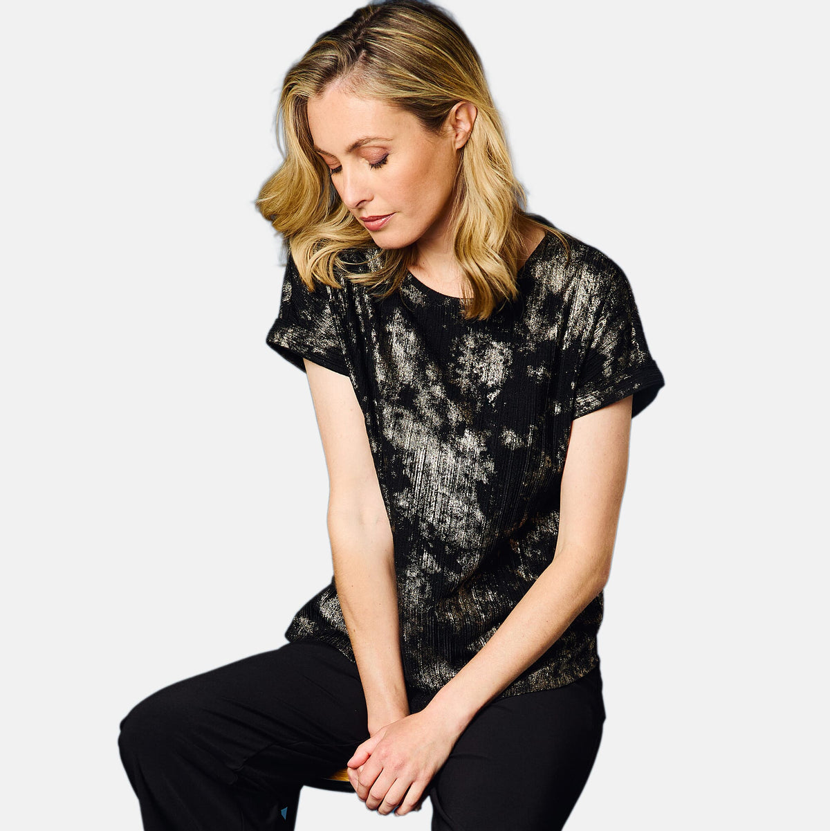Emreco Roll Sleeve Sparkle Top (Size 16 to 18) - Black 7997653 2