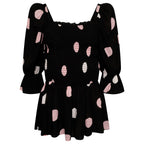 Emreco Ruffle Peplum Smock Top with Spots (Size 18) - Black & Cream