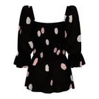 Emreco Ruffle Peplum Smock Top with Spots (Size 18) - Black & Cream