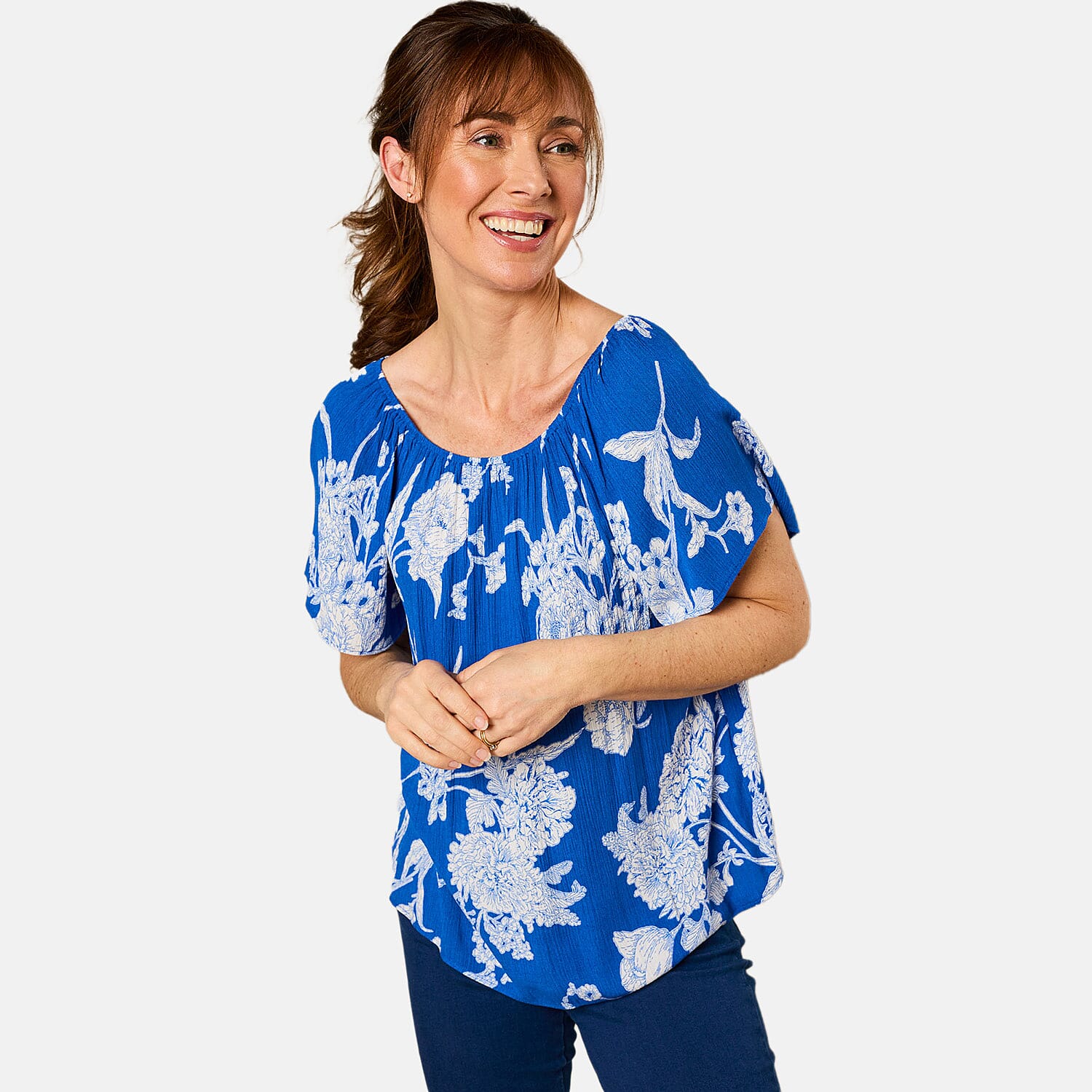 Emreco Short Sleeve Print Off Shoulder Top 7783258 1