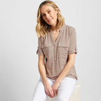Emreco Short Sleeves Double Pocket Printed Blouse (Size 20) - Brown