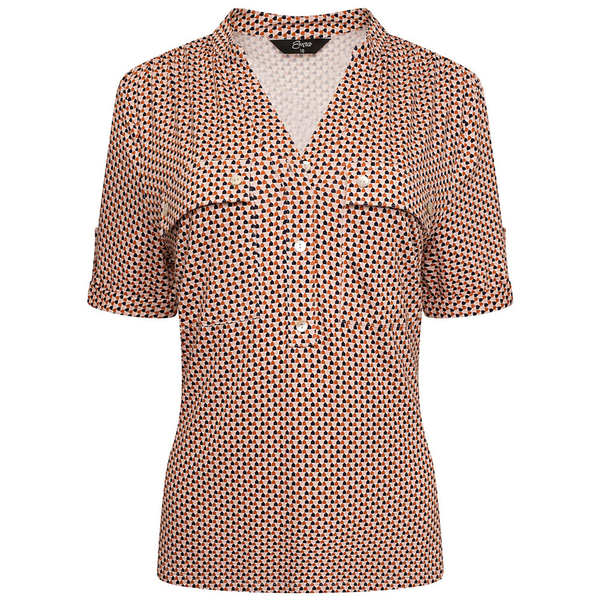 Emreco Short Sleeves Double Pocket Printed Blouse - Brown 7554099 1