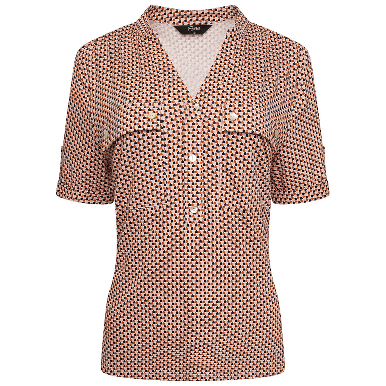 Emreco Short Sleeves Double Pocket Printed Blouse - Brown 7554099 1