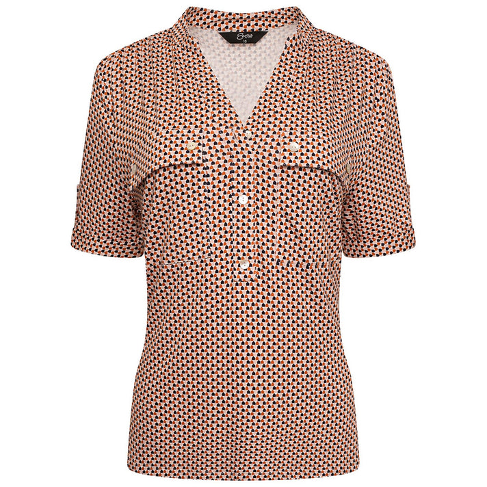 Emreco Short Sleeves Double Pocket Printed Blouse - Brown 7554099 2