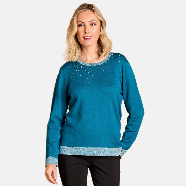 Emreco Sparkle Neckline Jumper (Size M) - Teal 8107613 1