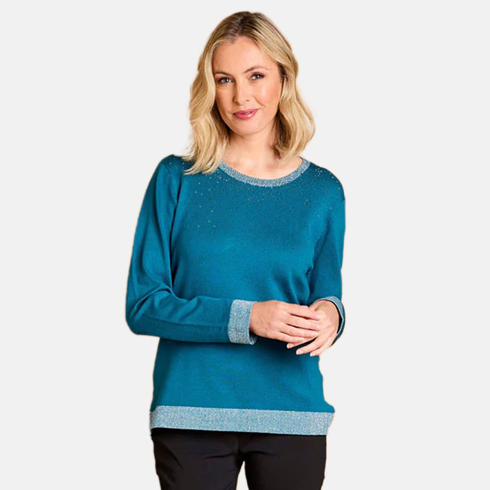 Emreco Sparkle Neckline Jumper (Size M) - Teal 8107613 2