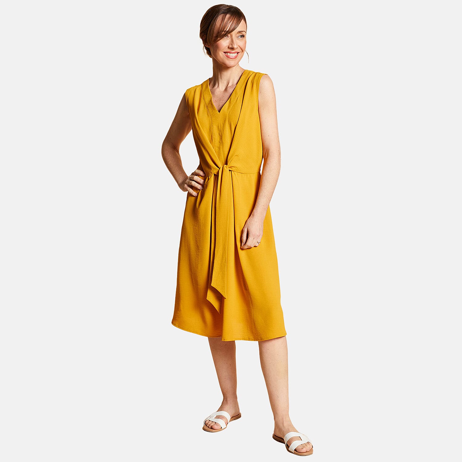 Emreco Tie Front Sleeveless V-Neck Midi Dress 7783948 4