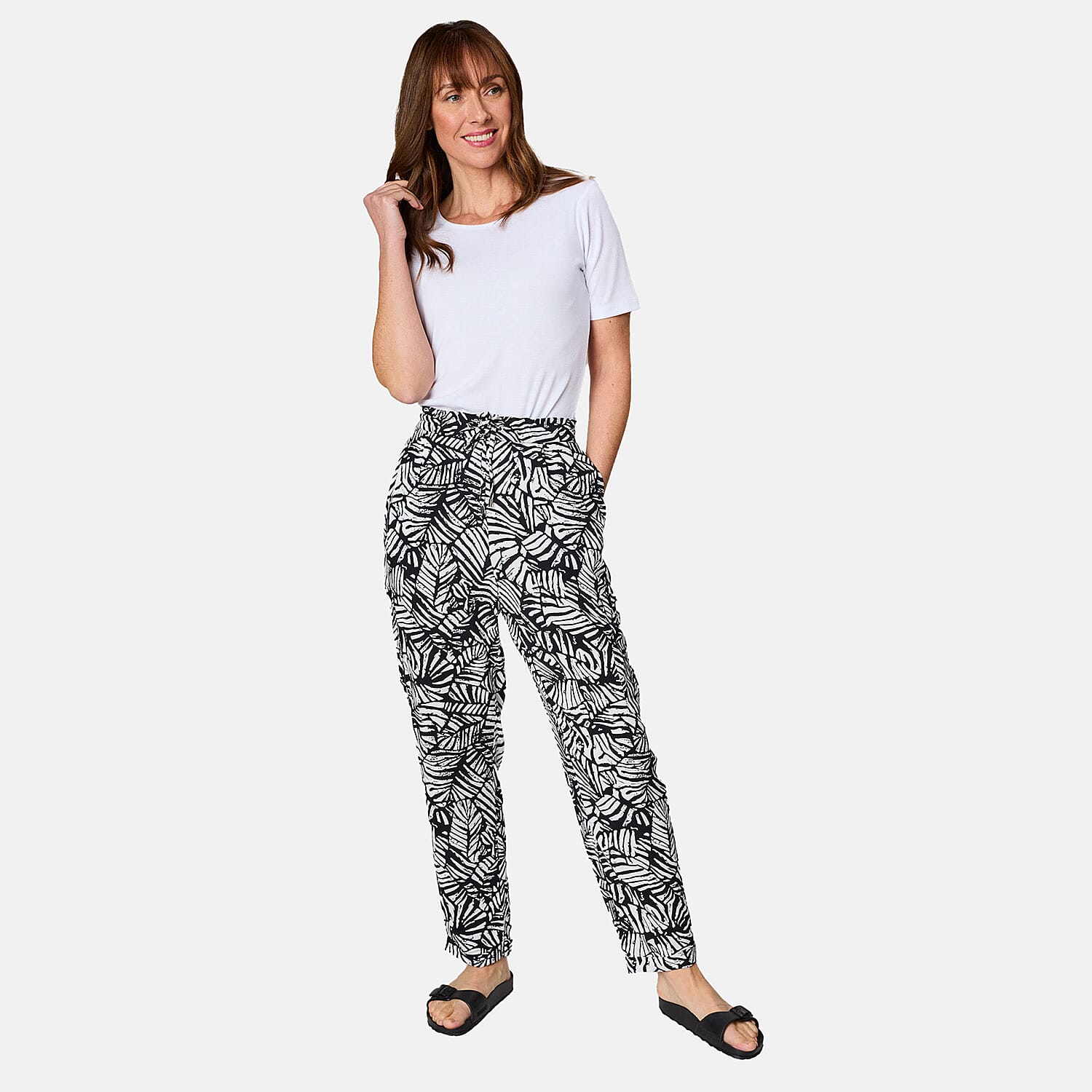 Emreco Tie Waist Print Utility Style Trouser (Size 10) - Black &amp; White 7783818 0