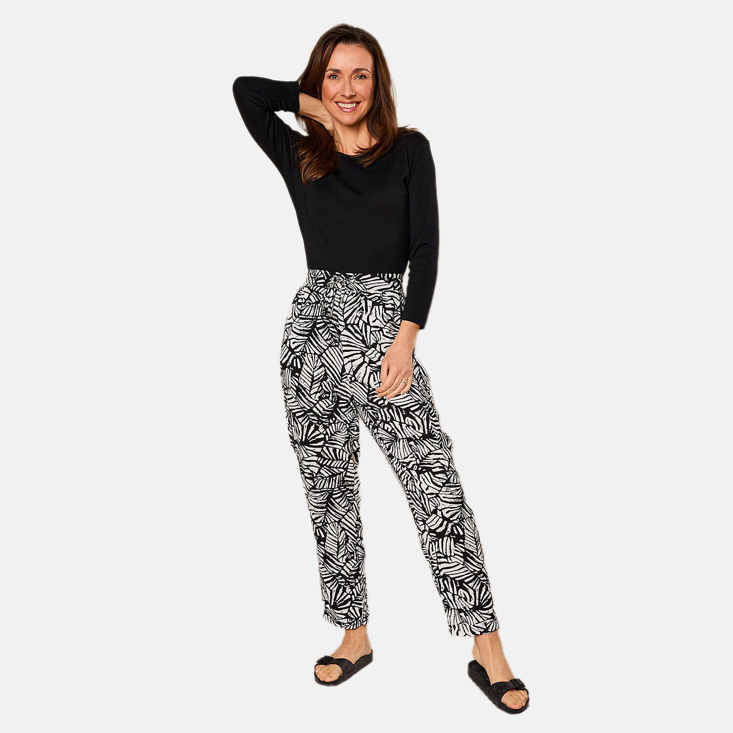 Emreco Tie Waist Print Utility Style Trouser (Size 10) - Black &amp; White 7783818 1