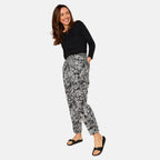 Emreco Tie Waist Print Utility Style Trouser (Size 16) - Black - White