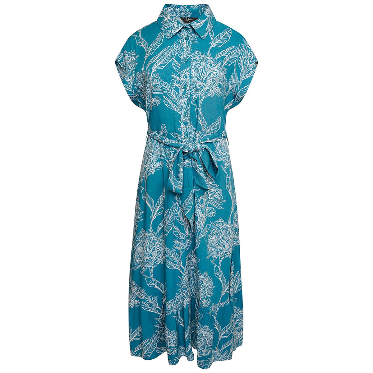Emreco Tie Waist Short Sleeves Midi Shirt Dress - Teal 7554135 7
