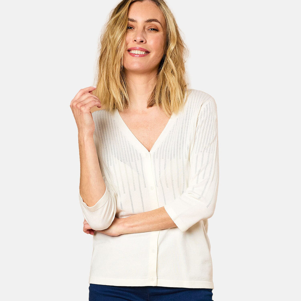 EMRECO 3-4 Sleeve V-Neck Cardigan (Size - L) - White