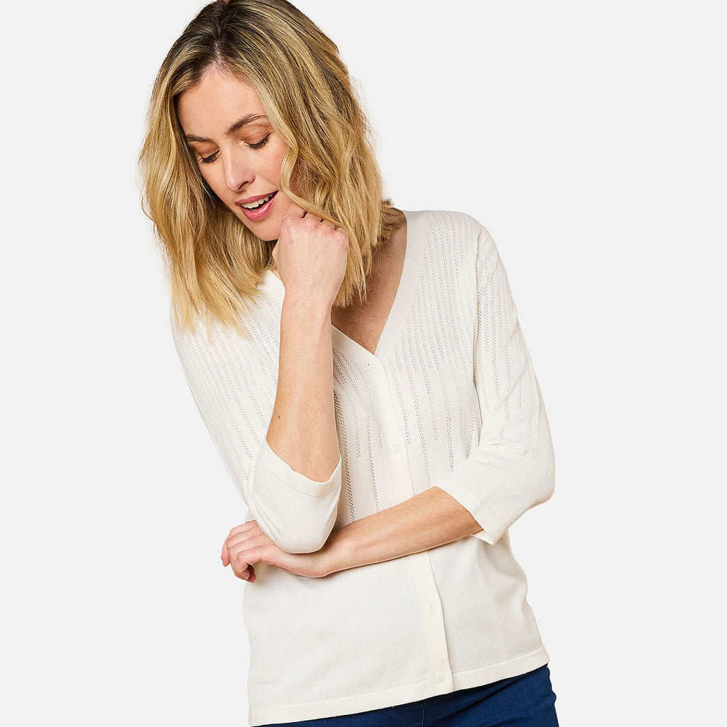 EMRECO 3-4 Sleeve V-Neck Cardigan (Size - L) - White