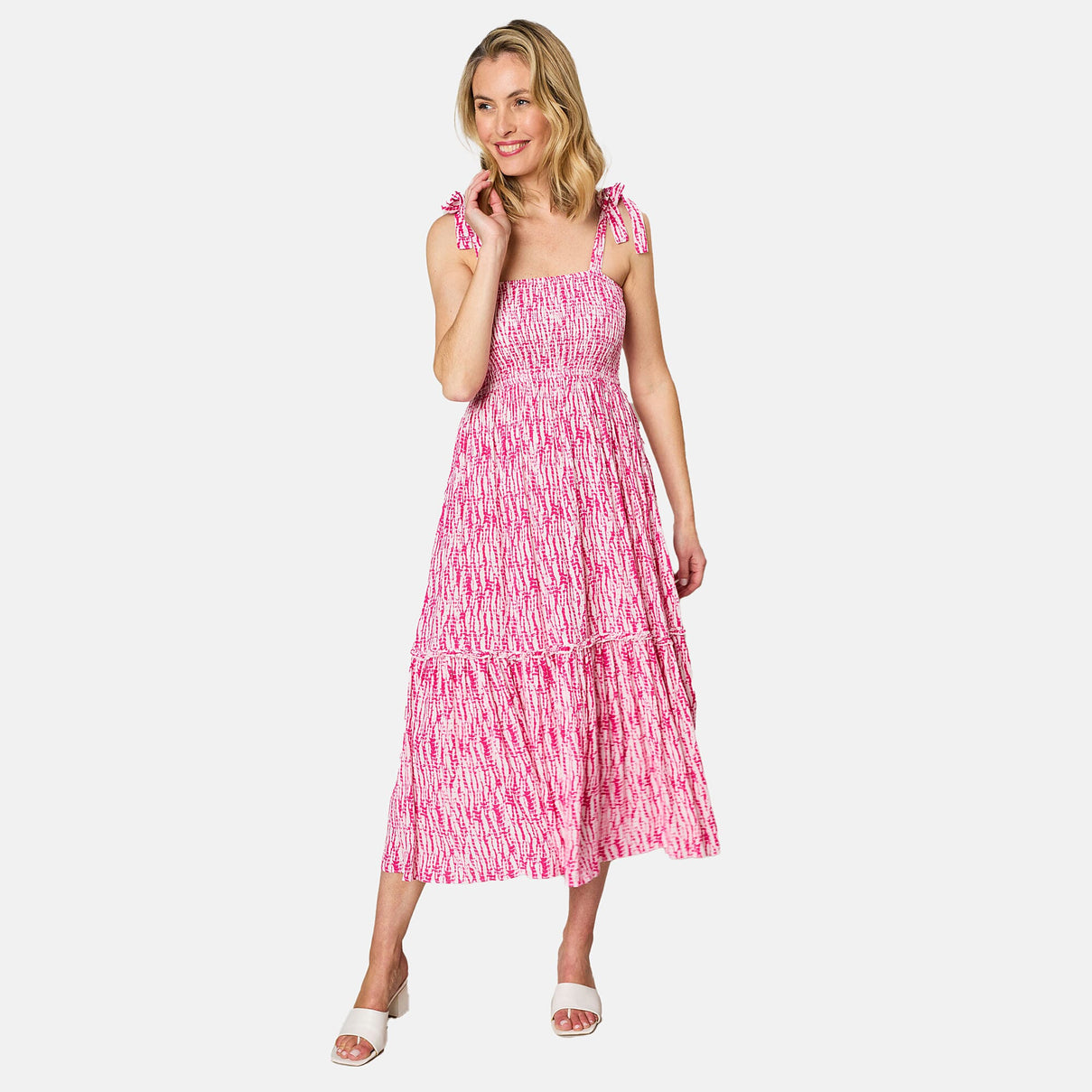 Emreco Shoulder Tie Midi Dress (Size 12) - Pink 7792940 0