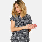 Emreco 100% Viscose Roll Sleeve Relaxed Fit Geo Print Blouse (Size 14) - Navy Cream