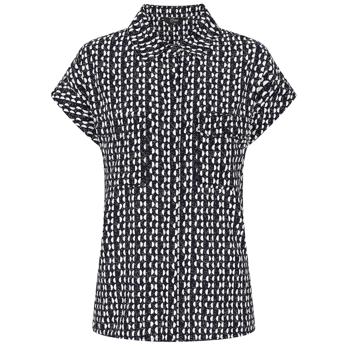 Emreco 100% Viscose Roll Sleeve Relaxed Fit Geo Print Blouse (Size 10) - Navy Cream 7859239 3