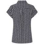 Emreco 100% Viscose Roll Sleeve Relaxed Fit Geo Print Blouse (Size 14) - Navy Cream