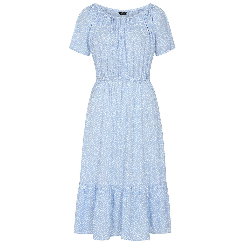 Emreco 100% Viscose Off Shoulder Print Midi Dress (Size 12) - Sky Blue