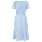 Emreco 100% Viscose Off Shoulder Print Midi Dress (Size 12) - Sky Blue