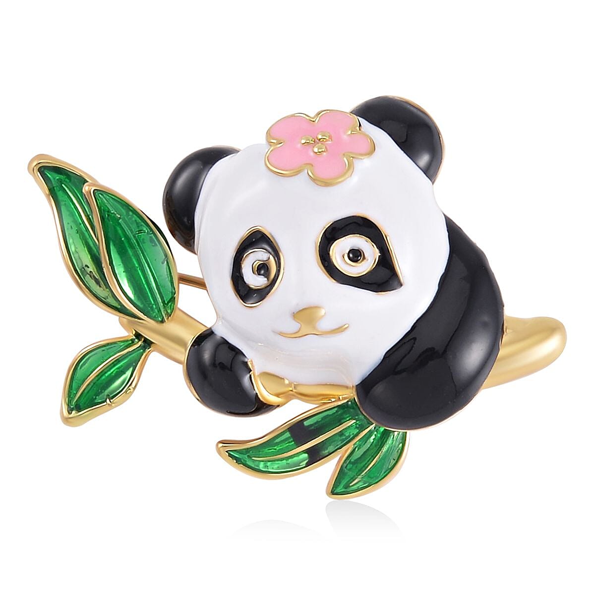 Enamelled Panda Brooch in Yellow Gold Tone 7601389 0