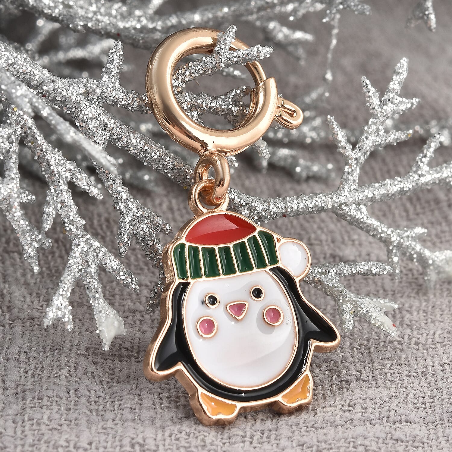 Enamelled Penguin Charm with Spring Ring Clasp in Gold Tone 7835808 2
