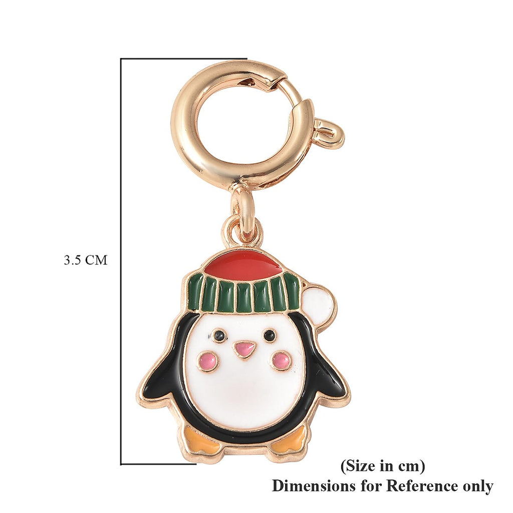 Christmas Theme Multi Purpose Penguin Enamelled Charm in Yellow Gold Tone