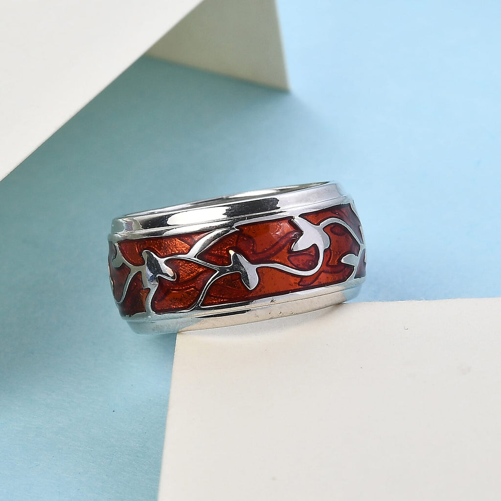 Enamelled Ring in Silver Tone