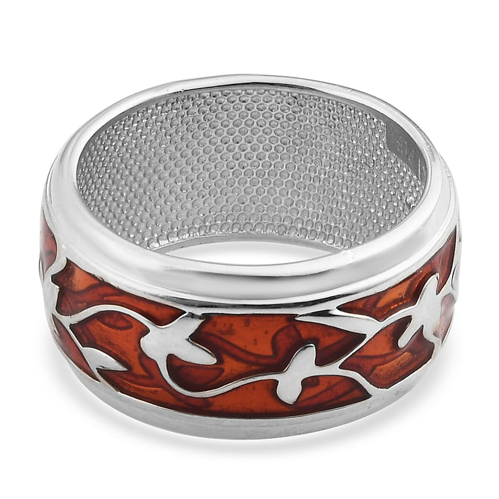 Enamelled Ring in Silver Tone