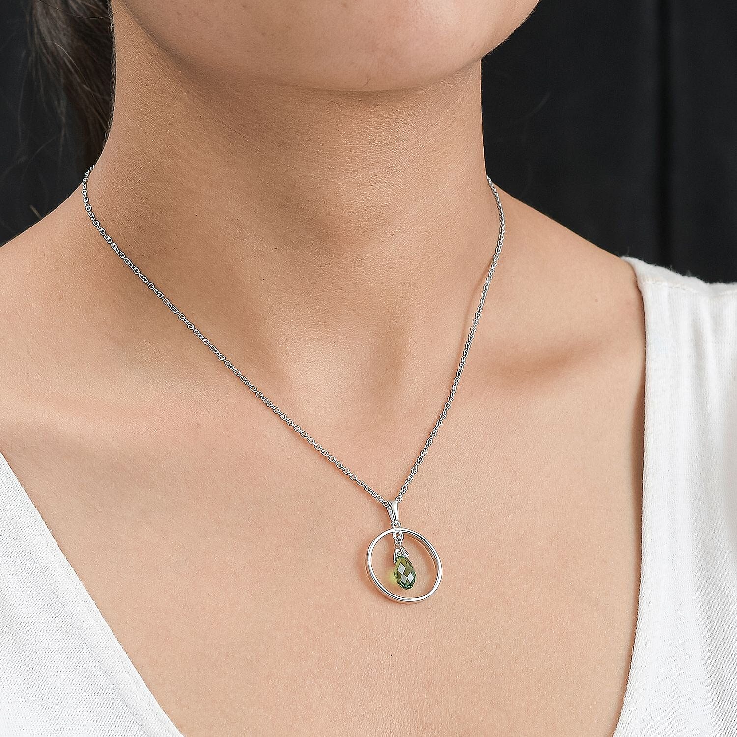 Erinite Finest Crystal Pendant with Chain (Size 20) in Platinum Overlay Sterling Silver  2.050  Ct. 4230532 1