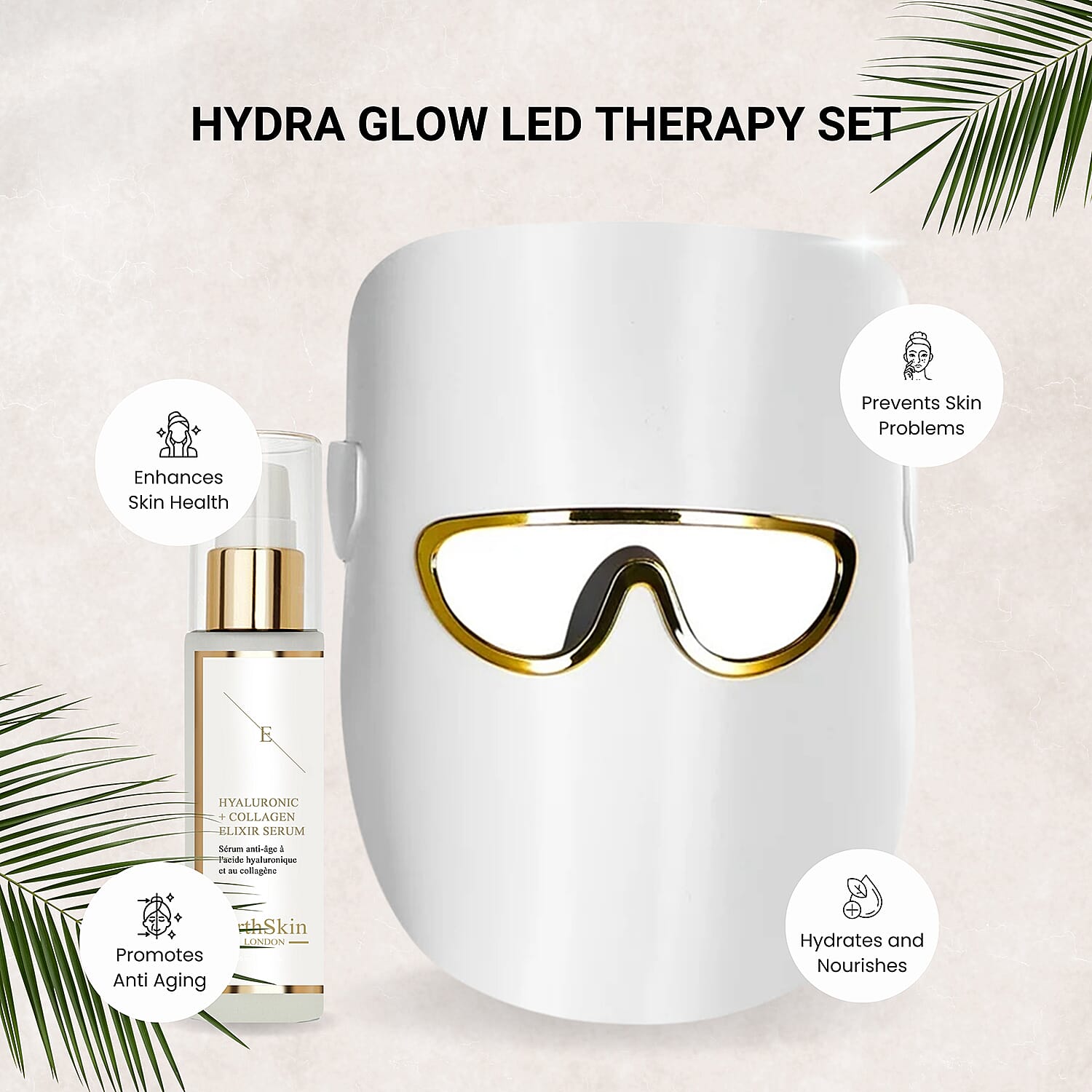 ErthBeauty Hydra Glow Led Therapy Set (Led Light Therapy Mask White With Ha Serum) 8198459 1
