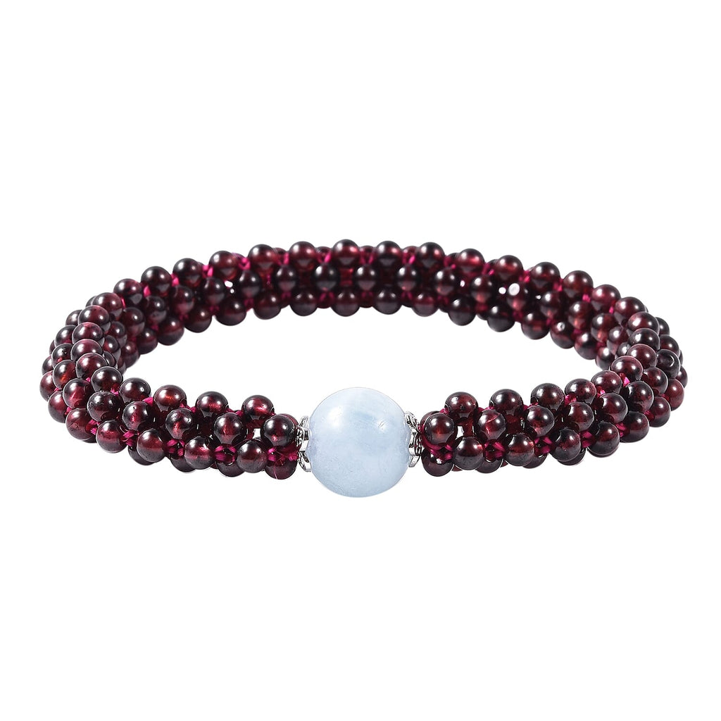 Espirito Santo Aquamarine and Mozambique Garnet Stretchable Beads Bracelet (Size 6.5) in Rhodium Overlay Sterling Silver       105.0 Ct.