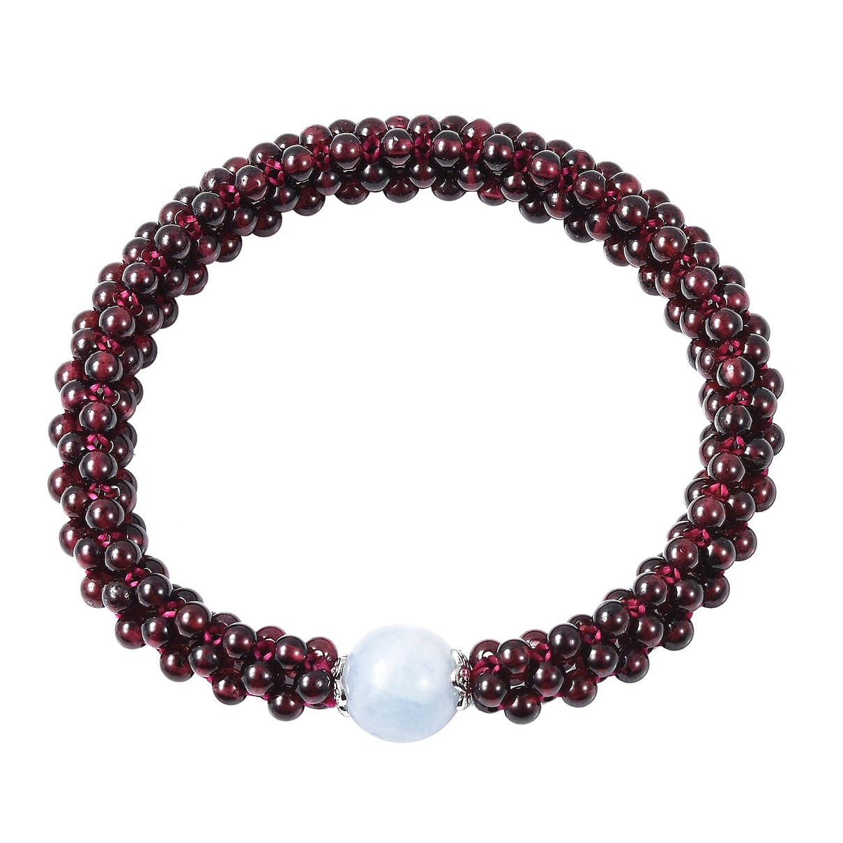 Espirito Santo Aquamarine and Mozambique Garnet Stretchable Beaded Bracelet in Rhodium Plated Sterling Silver 6.5 Inch 3540215 2