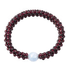 Espirito Santo Aquamarine and Mozambique Garnet Stretchable Beads Bracelet (Size 6.5) in Rhodium Overlay Sterling Silver       105.0 Ct.