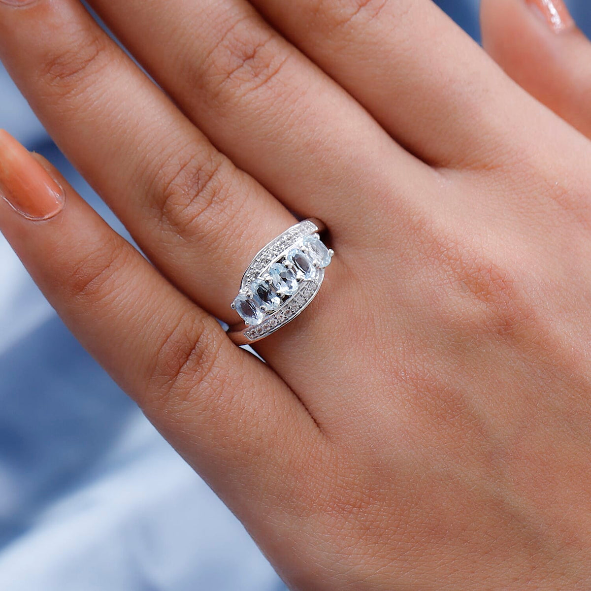 Espirito Santo Aquamarine and Natural Zircon Ring in Platinum Overlay Sterling Silver 1.27 Ct 7372443 5