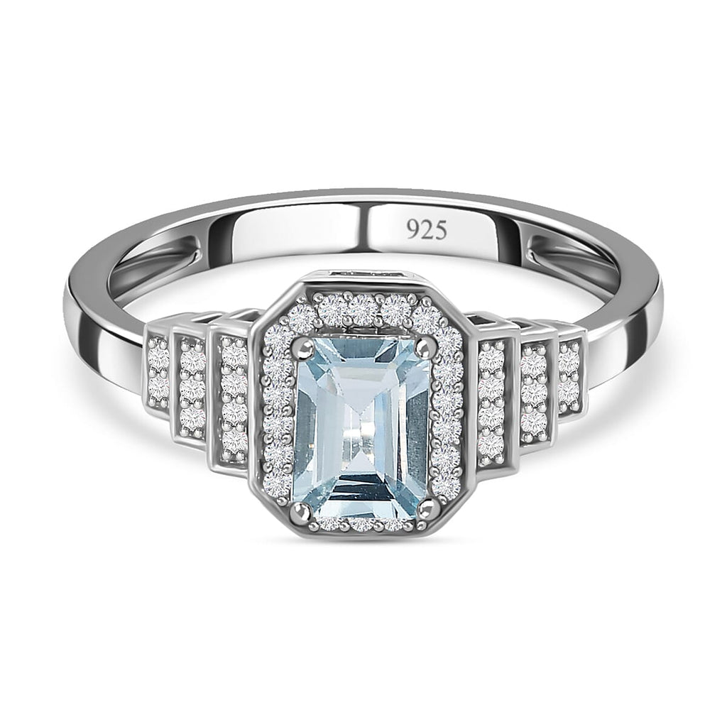 Espirito Santo Aquamarine and Natural Zircon Ring in Platinum Overlay Sterling Silver 1.28 Ct