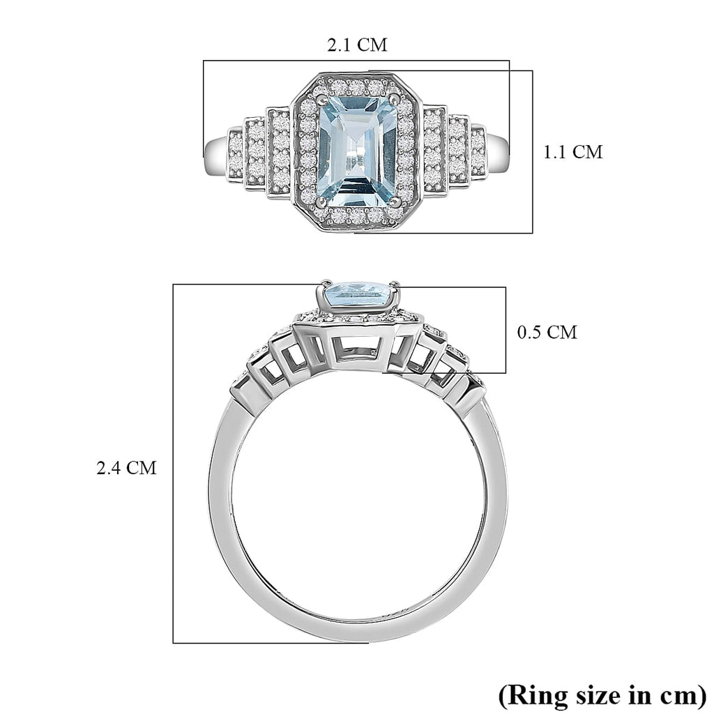 Espirito Santo Aquamarine and Natural Zircon Ring in Platinum Overlay Sterling Silver 1.28 Ct