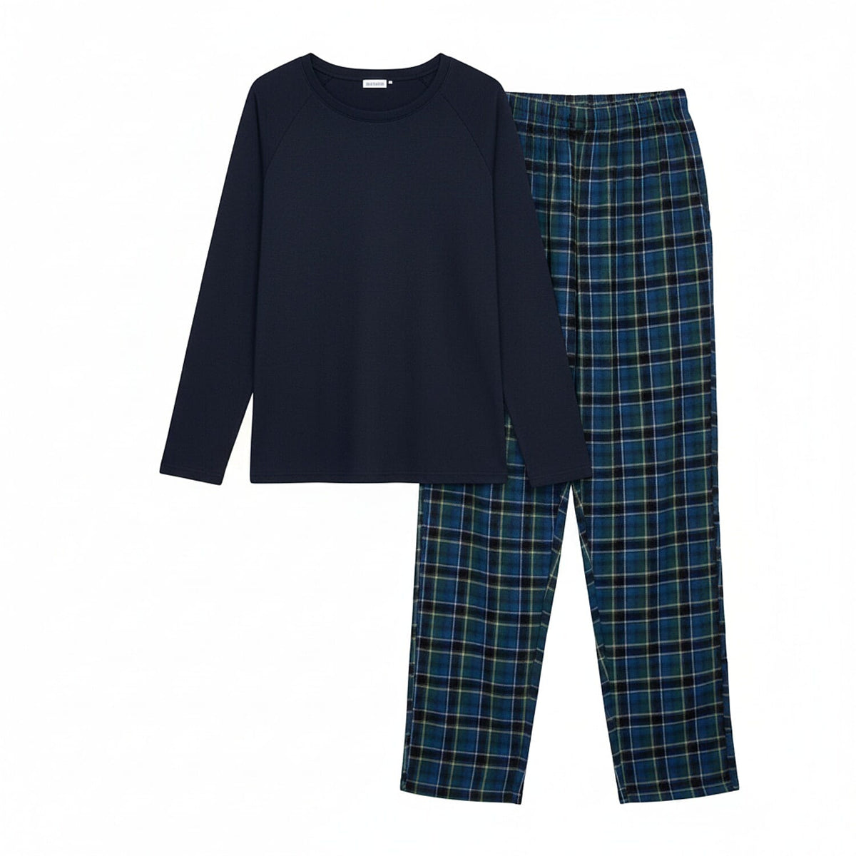 Essential Sleepwear Mens Waffle T-Shirt with Check Flannel Lounge Pants (Size M) - Navy &amp; Blue V32528324 0