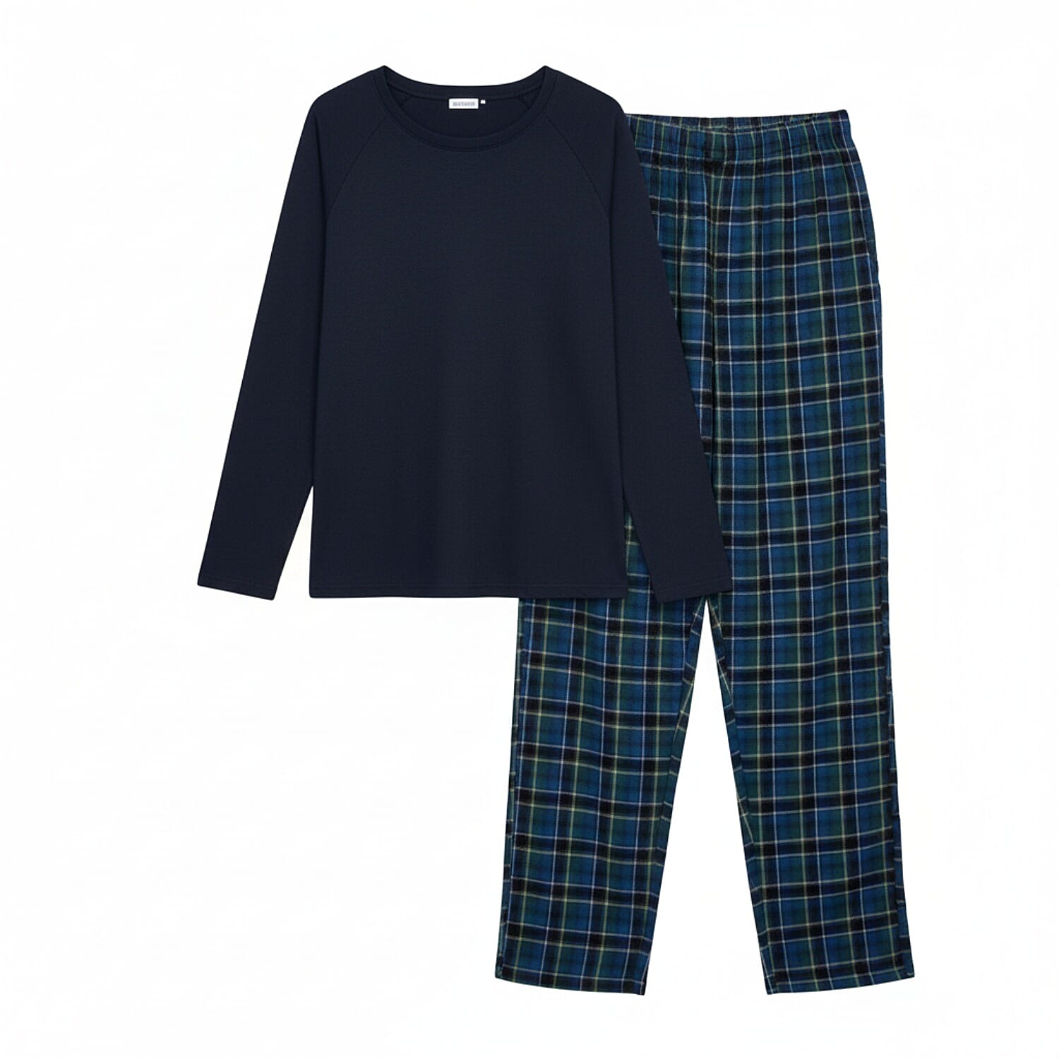 Essential Sleepwear Mens Waffle T-Shirt with Check Flannel Lounge Pants (Size M) - Navy &amp; Blue V32528324 0