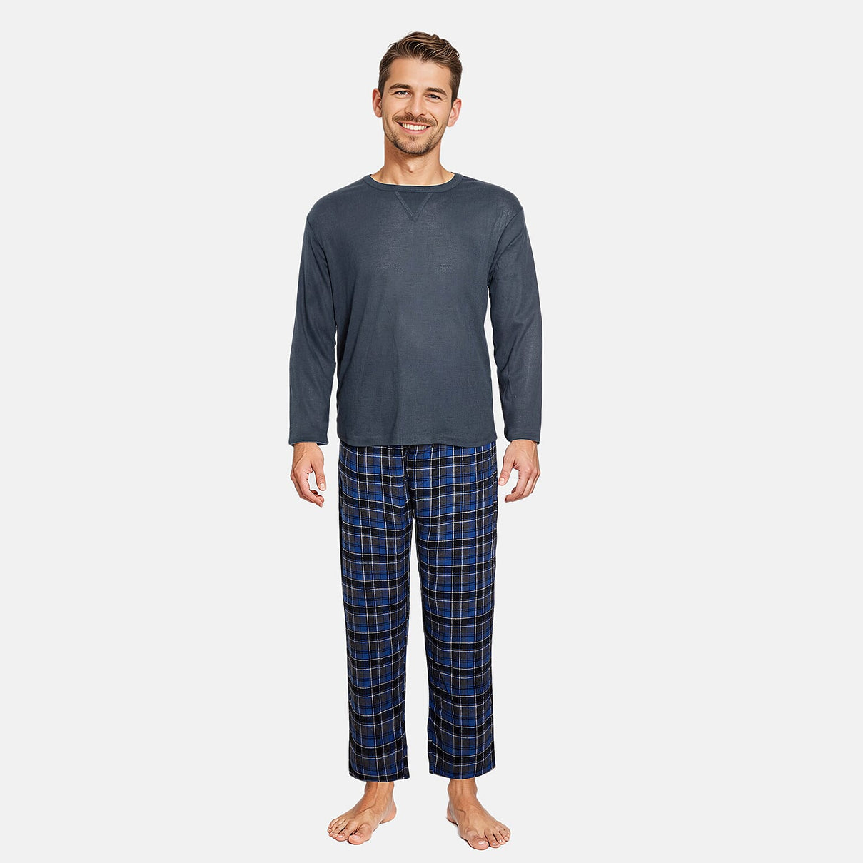 Men's Waffle Tshirt with Check Flannel Lounge Pants 7993500 0
