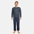 Essential Sleepwear Mens Waffle T-Shirt with Check Flannel Lounge Pants (Size L) - Teal &  Blue