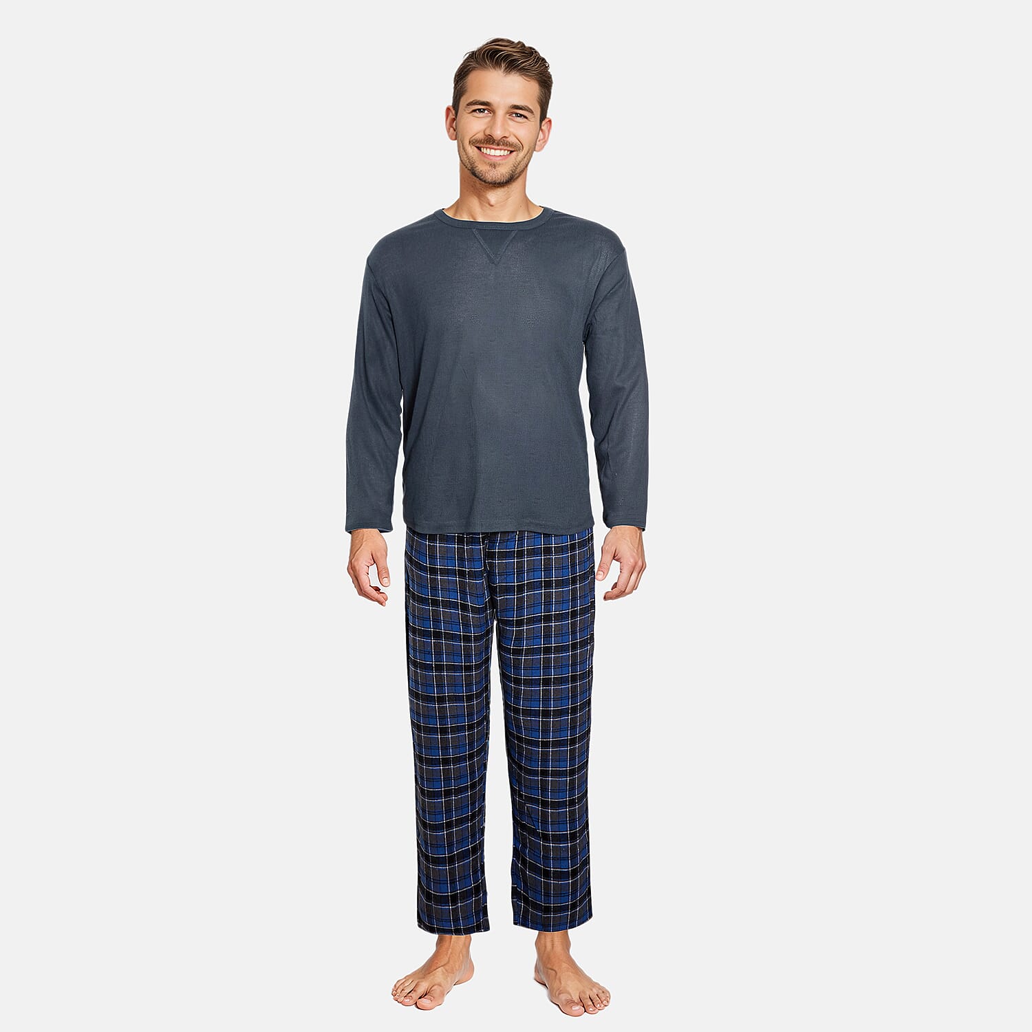 Men's Waffle Tshirt with Check Flannel Lounge Pants 7993500 0