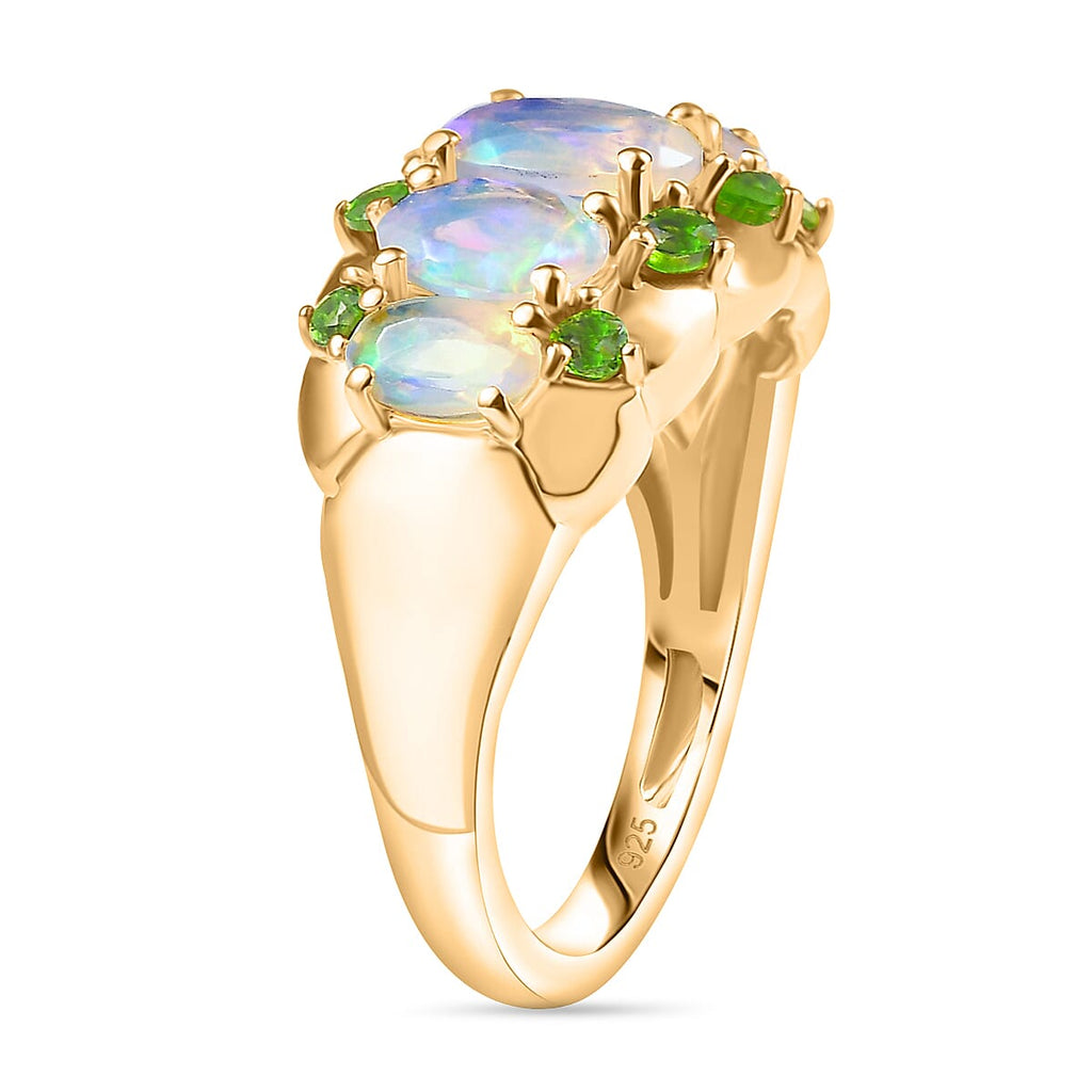 Ethiopian Faceted Opal & Natural Chrome Diopside Ring in 18K Vermeil Yellow Gold Plated Sterling Silver 1.72 Ct.