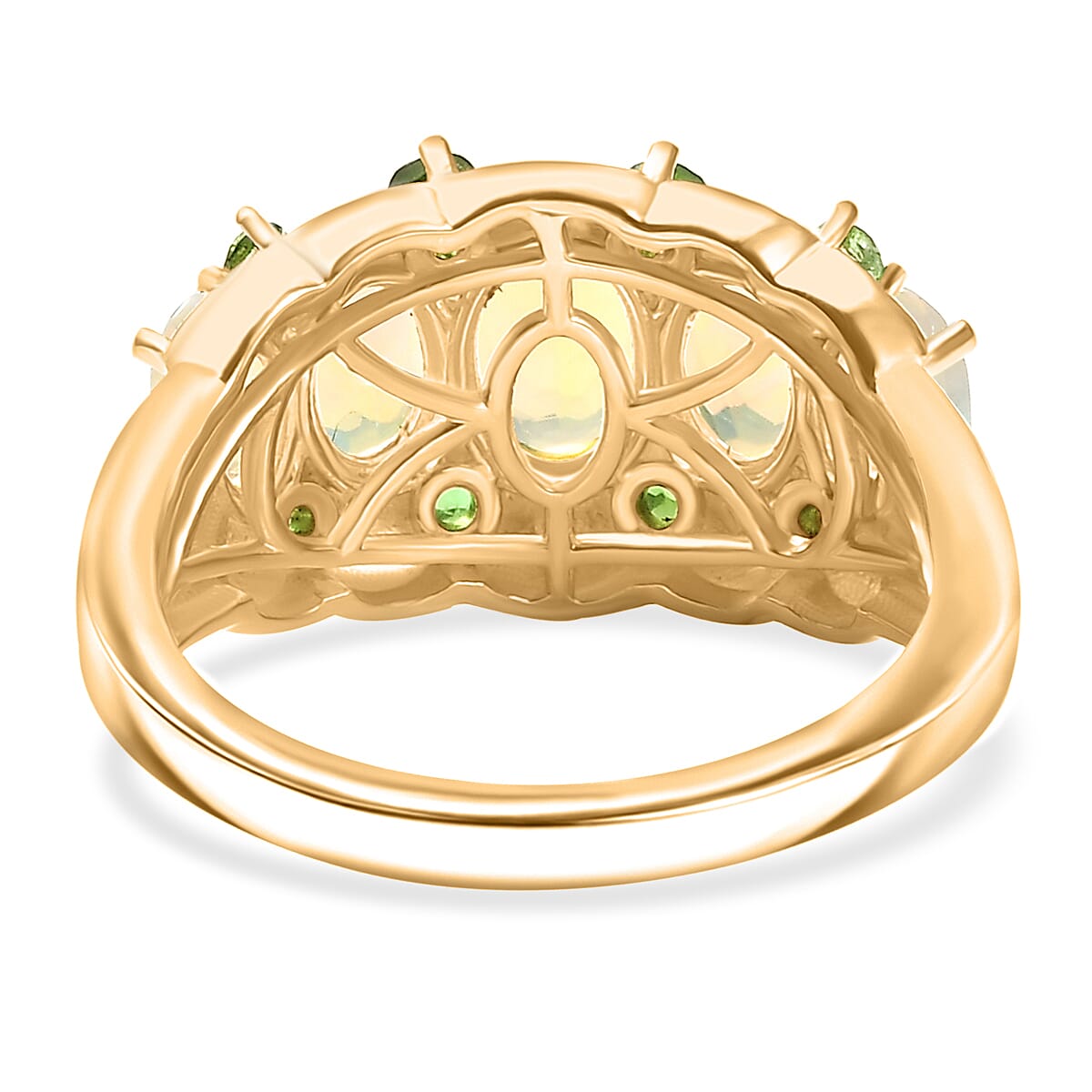 Ethiopian Faceted Opal, Natural Chrome Diopside 5-Stone Ring in 18K Vermeil Yellow Gold Over Sterling Silver 1.71 Ct. V32701136 5