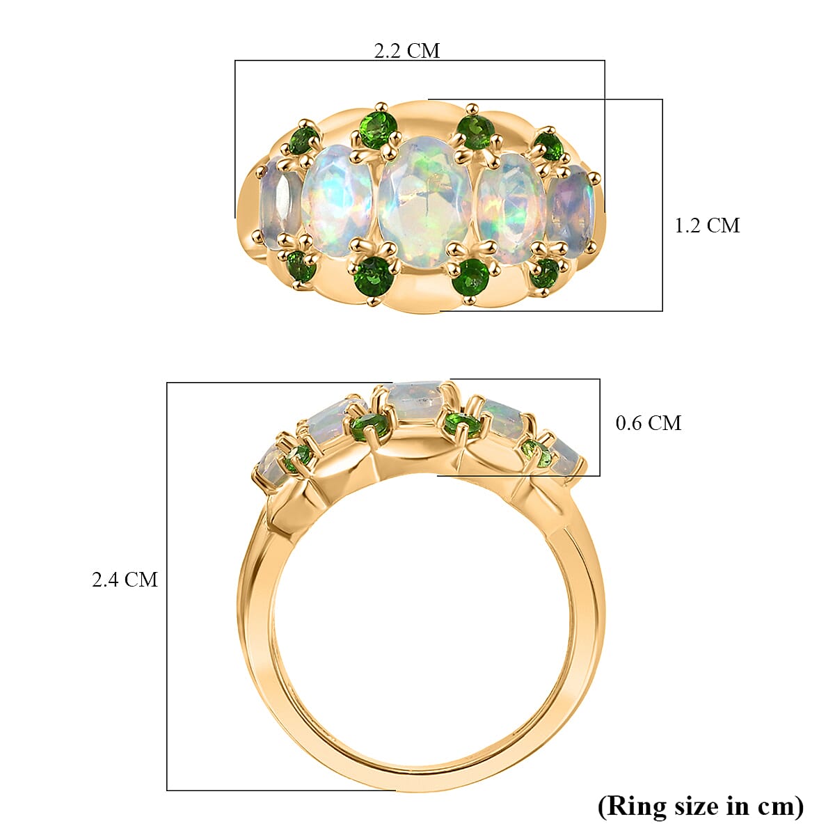 Ethiopian Faceted Opal, Natural Chrome Diopside 5-Stone Ring in 18K Vermeil Yellow Gold Over Sterling Silver 1.71 Ct. V32701136 6