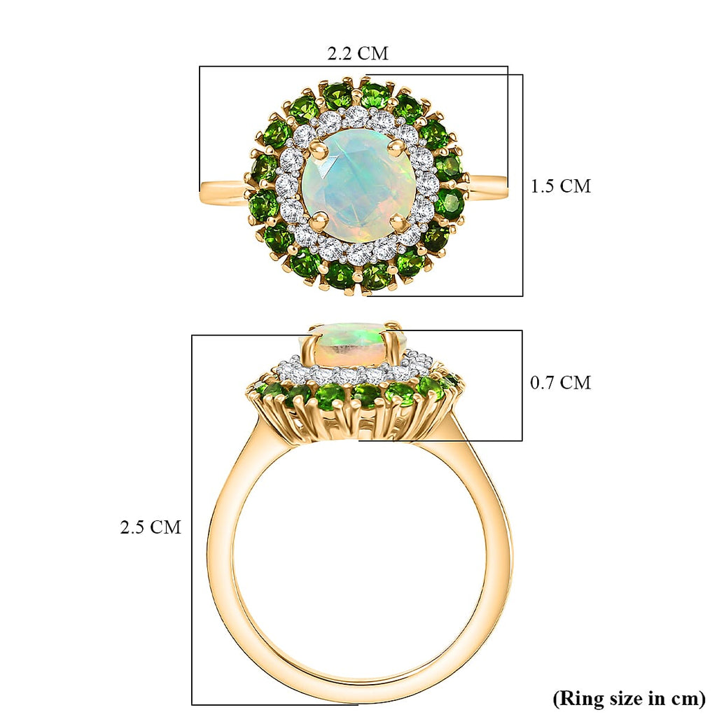 Ethiopian Faceted Opal, Natural Chrome Diopside & White Zircon Ring in 18K Vermeil Yellow Gold Plated Sterling Silver 1.85 Ct.
