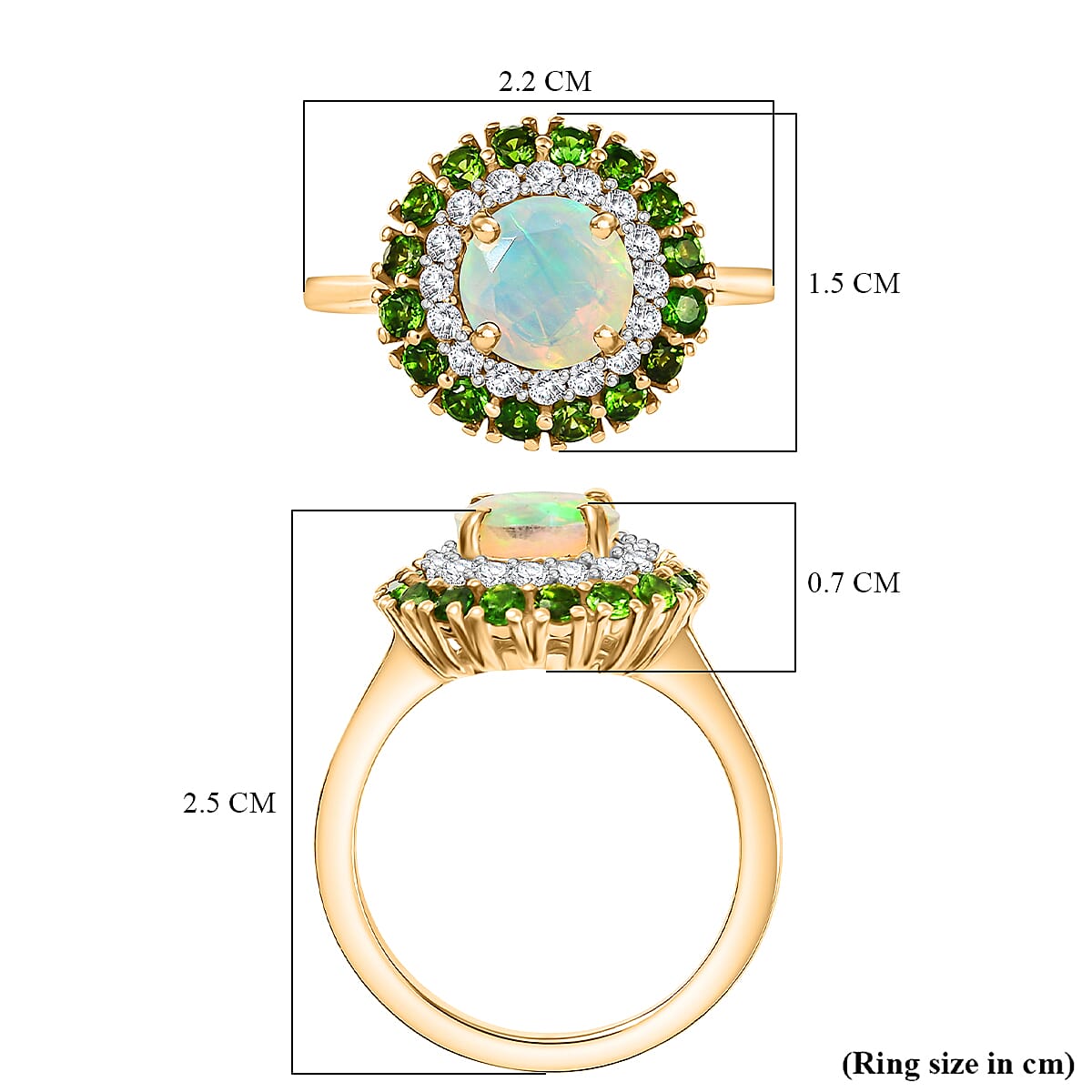Ethiopian Faceted Opal, Natural Chrome Diopside &amp; White Zircon Ring in 18K Vermeil Yellow Gold Plated Sterling Silver 1.85 Ct. 8067493 16